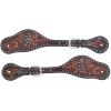 Circle Y Men's Dark Flash Arizona Flower Durable Distressed Leather Western Spur Straps with Silver Spot Borders - Pair | Equestrian Accessories view 1