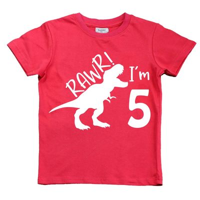 rawr im 5 Dinosaur 5th Birthday Shirt boy Roar Five Year Old Dino Tshirt rex tee (Red, 6 Years)