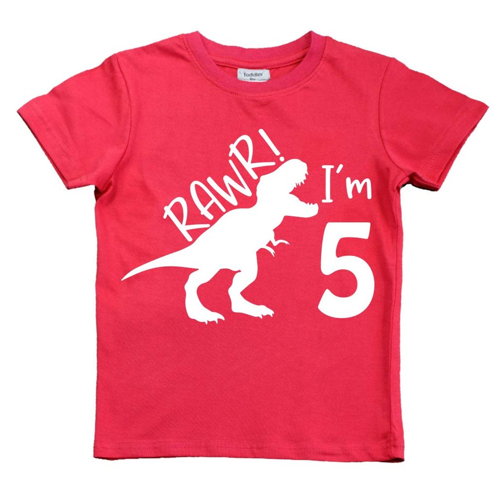 rawr im 5 Dinosaur 5th Birthday Shirt boy Roar Five Year Old Dino Tshirt rex tee (Red, 6 Years)