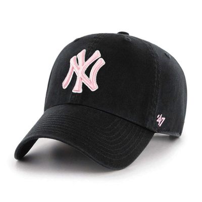 47 MLB New York Yankees Clean Up Adjustable Hat, Adult (New York Yankees Black Pink White Outline)