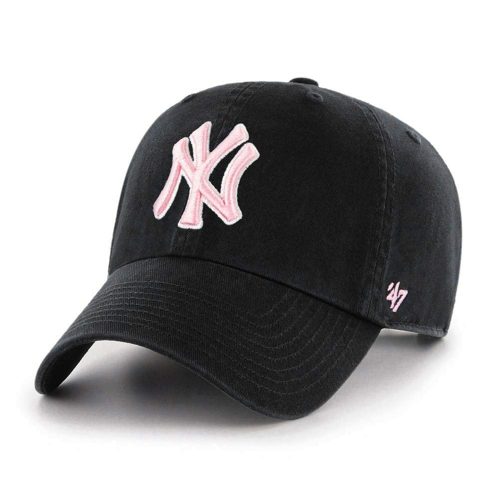 47 MLB New York Yankees Clean Up Adjustable Hat, Adult (New York Yankees Black Pink White Outline)