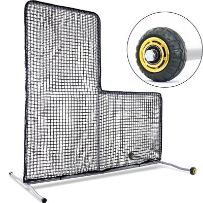 Kaple Baseball L Screen with Wheels - 7x7ft Portable Pitching Net with Steel Frame & Heavy-Duty Nylon Net for Batting Cage & Field Practice | Ideal for Coaches & Players