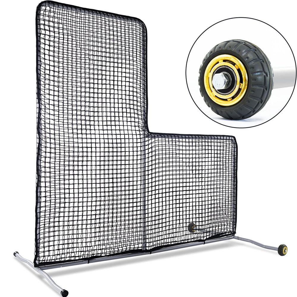 Kaple Baseball L Screen with Wheels - 7x7ft Portable Pitching Net with Steel Frame & Heavy-Duty Nylon Net for Batting Cage & Field Practice | Ideal for Coaches & Players