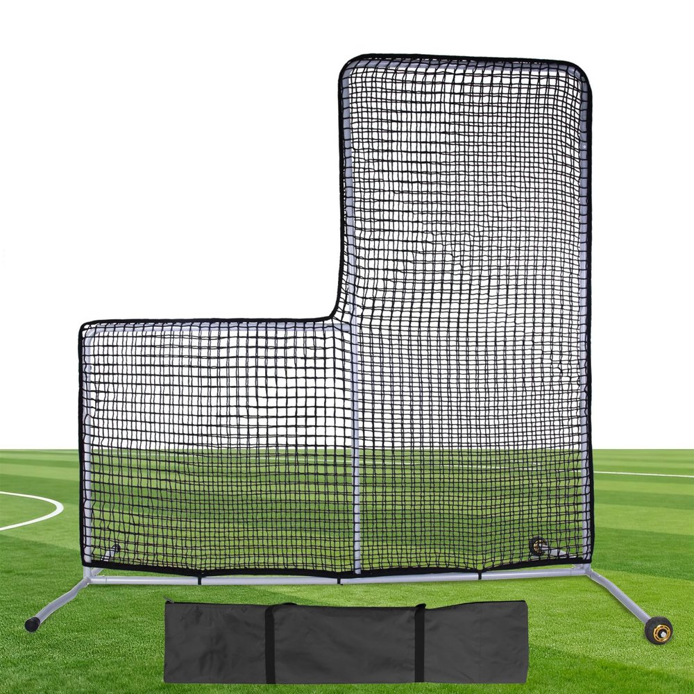 Gagalileo Baseball L-Screen Protective Pitching Net: 7x7FT Portable for Batting Cage Backyard Practice - Coaches Parents Youth Training Beisbol