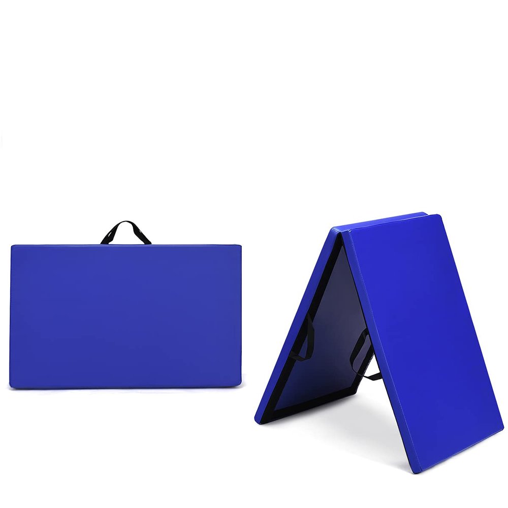 Giantex 6'x 2' Folding Gymnastics Mat, Exercise Mat w/Carrying Handles, Small Size, Easy to Store and Clean, Lightweight Tumbling Mat for Gym, Home (Blue)