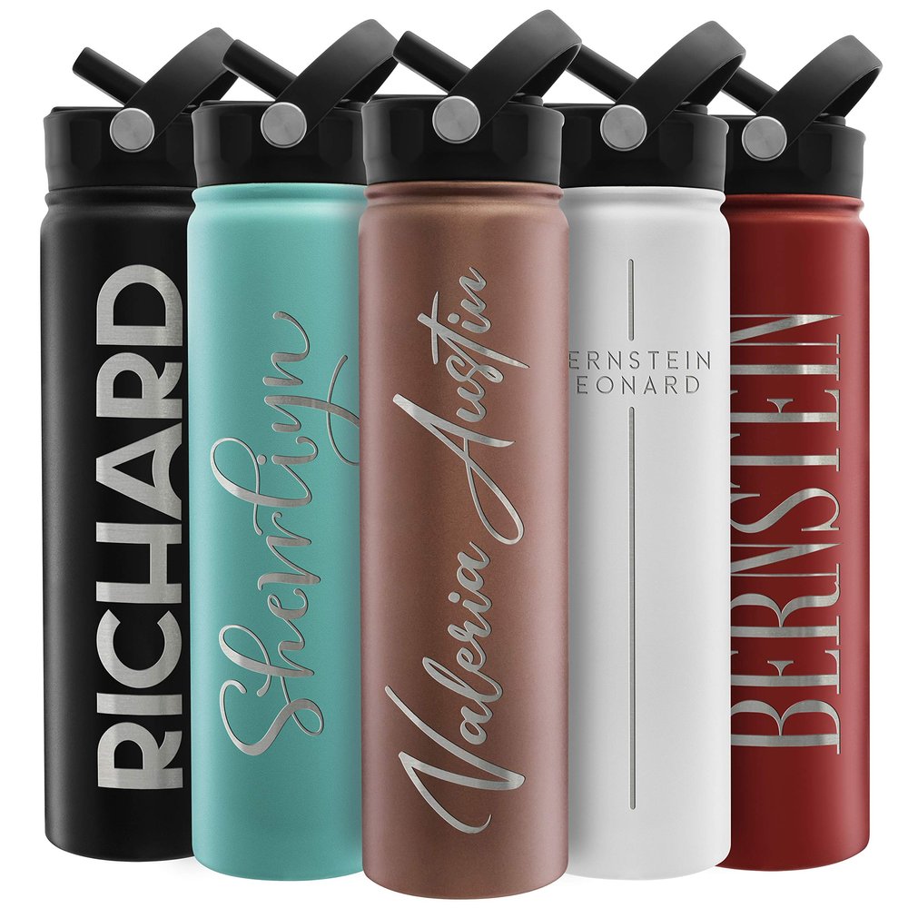 Amazing Items Personalized Water Bottle w/Straw & Lid, 24 oz - Rose Gold | Custom Stainless Steel Sports Water Bottle w/Name and Text - Double-Wall, Vacuum Insulated - Rotating Handle