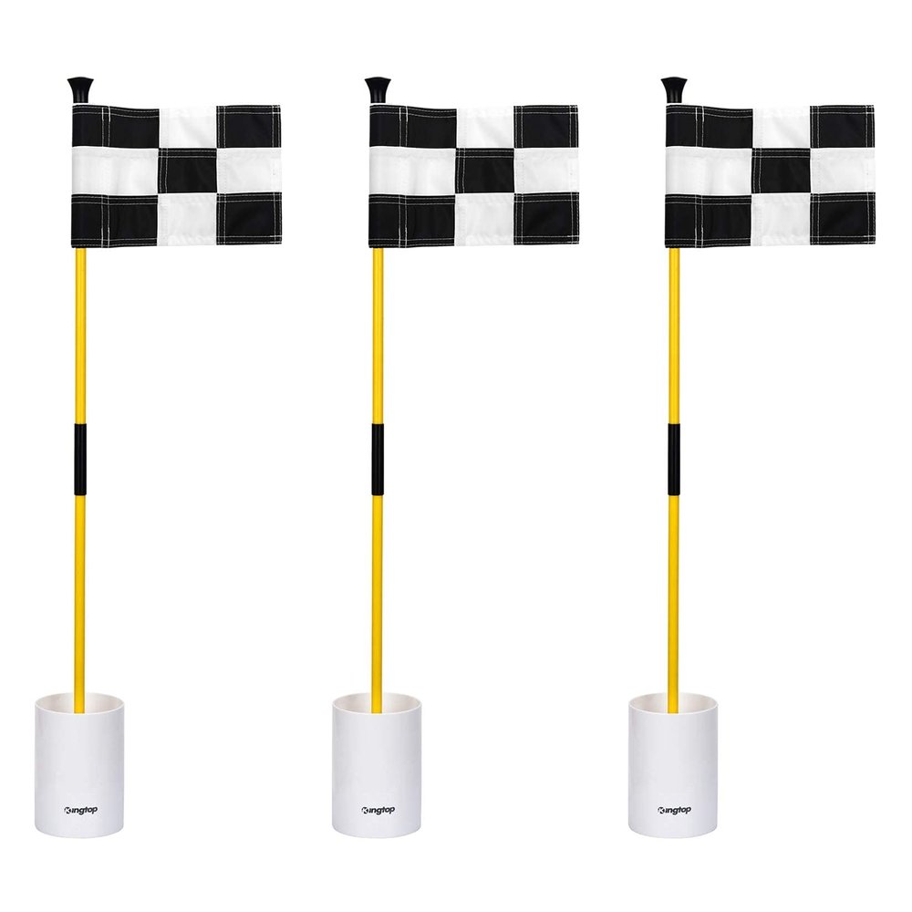 KINGTOP Golf Flagstick Mini, Putting Green Flag for Yard, 3 Feet Flagpole 2-Section Design, Golf Pin Flags Hole Cup Set, 6" Putting Cup, 3-Pack