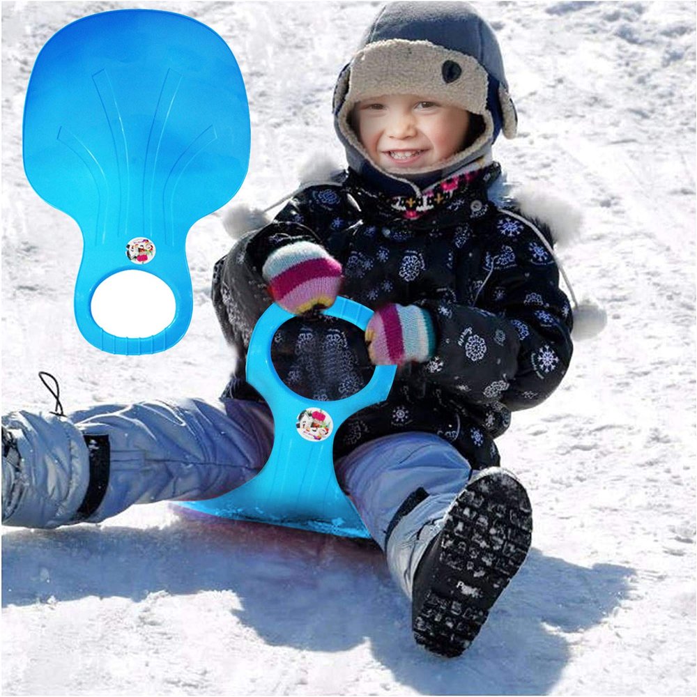 Owill Snow Sled for Kids and Adults, Outdoor Winter Plastic Snow Sleds Skiing Boards Snow Grass Sand Board Ski Pad Snowboard Sled Luge for Kids (Sky Blue)