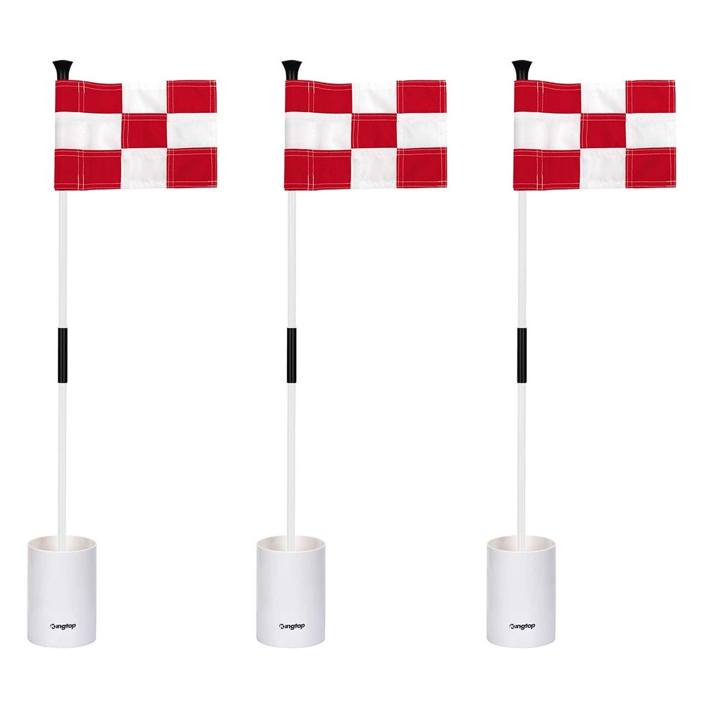 KINGTOP Golf Flagstick Mini, Putting Green Flag for Yard, 3 Feet Flagpole 2-Section Design, Golf Pin Flags Hole Cup Set, 6" Putting Cup, 3-Pack