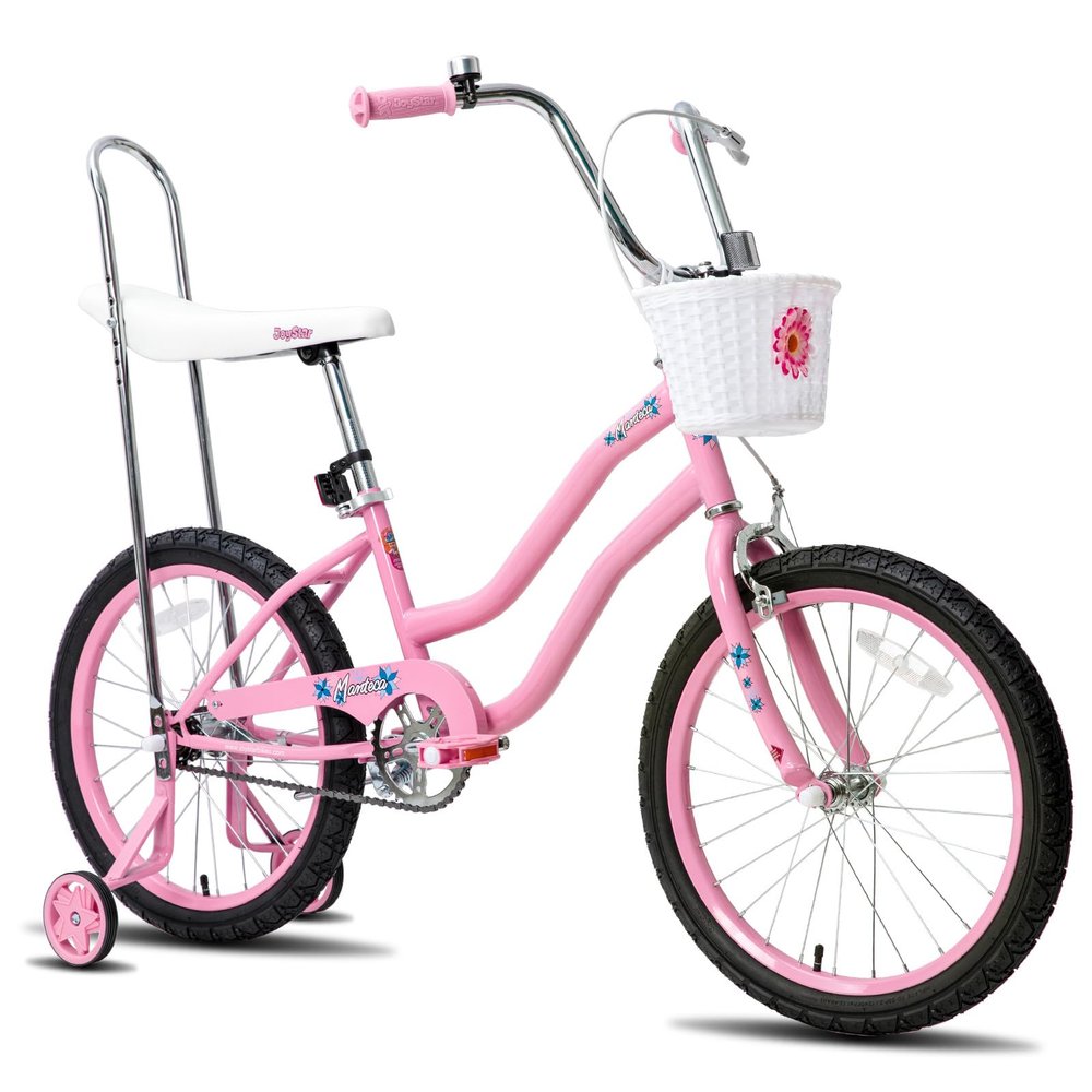 JOYSTAR 20 Inch Kids Bike with Training Wheels, Banana Seat Bicycle for Girls Ages 7-10 Years Old, Kids' Lowrider Bicycle with Front Handbrake and Coaster Brakes, High Rise Handlebar Pink