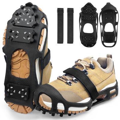 Ice Cleats, Crampons Ice Cleats for Shoes and Boots Men Women Kids,Non Slip 28 Steel Shoe Spikes for Snow and Ice Traction Snow Cleats Grippers for Winter Walking Hiking Fishing