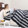 PuTian Merino Wool Blanket - 63" x 51" Thick Warm Soft Twin Bed Throw - Great for Camping, Outdoors, Travel, Car, Couch, All Seasons Grey Stripe view 2