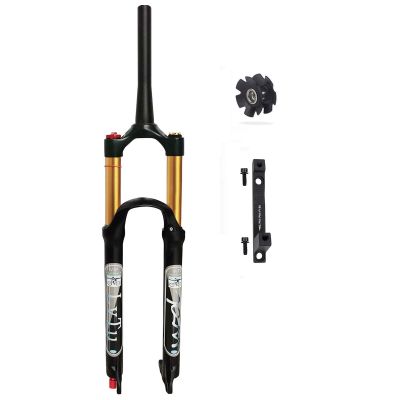 LvTu Magnesium Alloy Mountain Bike Suspension Fork 26 27.5 29 Inch, Air Fork Front Shock Absorber with 180mm Disc Brake Adapter (Color : Tapered Manual Lock Out, Size : 27.5 inch)