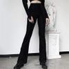 Vintage Floral Scratched Gothic Pants Velvet High Waist Skinny Flare Trousers for Women Autumn Winter Streetwear (Black 02, L) view 2