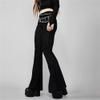 Vintage Floral Scratched Gothic Pants Velvet High Waist Skinny Flare Trousers for Women Autumn Winter Streetwear (Black 02, L) view 3