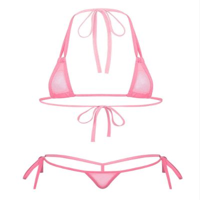 dPois Women's Micro Bra Top and Panty Bikini Sets Sheer Mesh Swimsuit Bathing Suit Pink OneSize