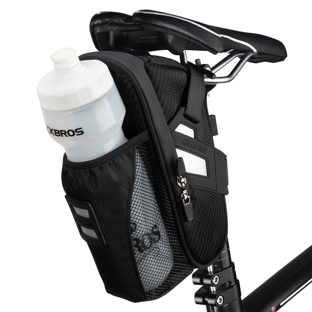 ROCKBROS Bike Saddle Bags with Water Bottle Pouch Waterproof Bike Bags Under Seat Pack for Mountain Road Saddle Bag Bicycles Storage Bag