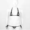dPois Women's Micro Bra Top and Panty Bikini Sets Sheer Mesh Swimsuit Bathing Suit Black OneSize view 2
