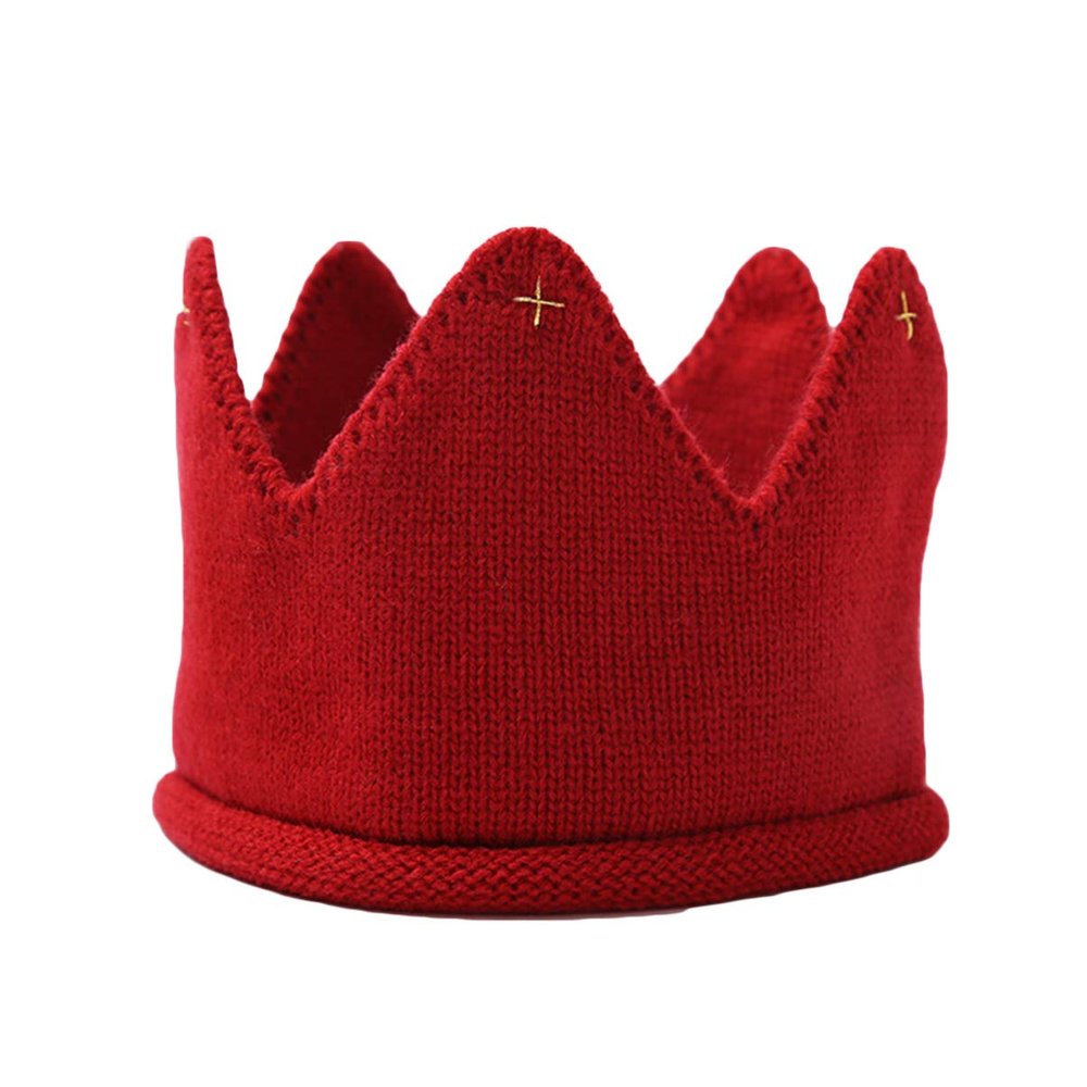 TOYANDONA 1pcs Baby Boy & Girl Birthday Party Knitted Crown Headband Toddler Knit Crochet Beanie Cap (Red)