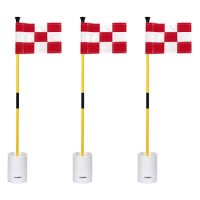 KINGTOP Golf Flagstick Mini, Putting Green Flag for Yard, 3 Feet Flagpole 2-Section Design, Golf Pin Flags Hole Cup Set, 6" Putting Cup, 3-Pack