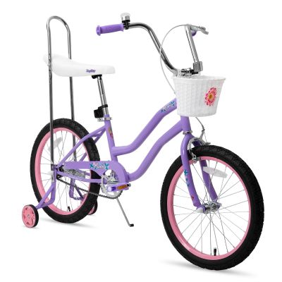 JOYSTAR 20 Inch Girls Bike with Training Wheels, Banana Seat Bicycle for Kids Ages 7-10 Years Old, Kids' Lowrider Bicycle with Front Handbrake and Coaster Brakes, High Rise Handlebar Purple
