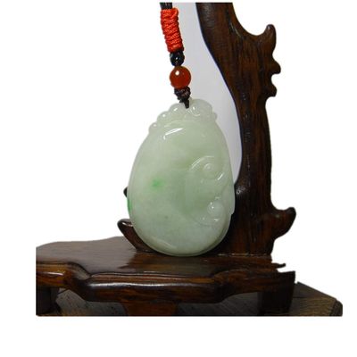 1.8" China Certified Grade A Nature Jadeite Jade Double Lucky Ruyi Hand Carved Necklace Pendant 2080