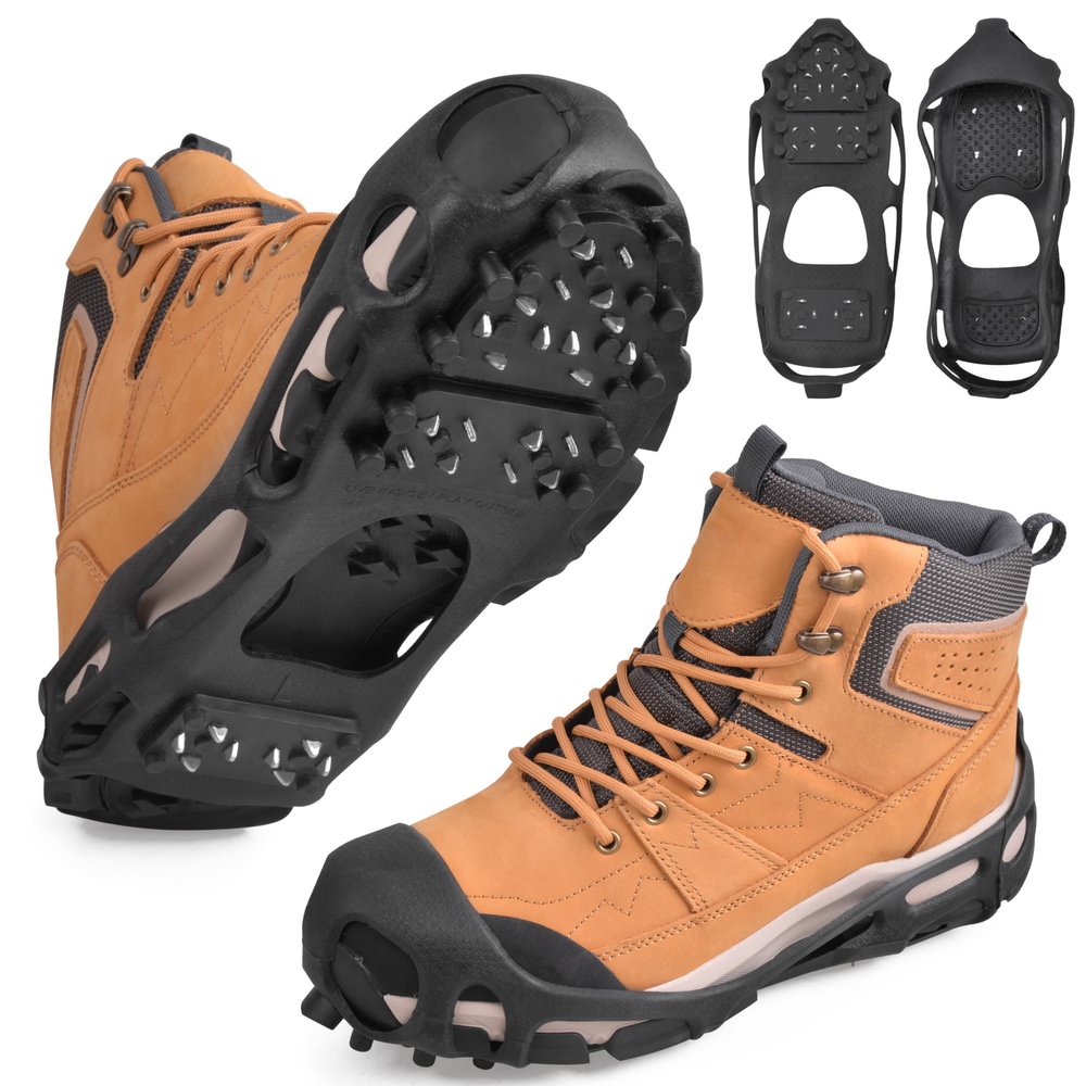 Ice Snow Traction Cleats Crampons Anti-Slip Snow Shoes Cleats Walking on Snow and Ice Winter Walking Boots Cleats for Men Women Hiking, Jogging (28 Steel Crampons,Szie XL)