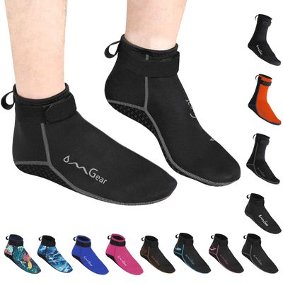 OMGear Water Socks Neoprene Socks Beach Booties Shoes 3mm Glued Blind Stitched Anti-Slip Wetsuit Boots Fin Swim Socks (3mm Low Cut/Grey, 3XL(Men 13-14,women13-15))