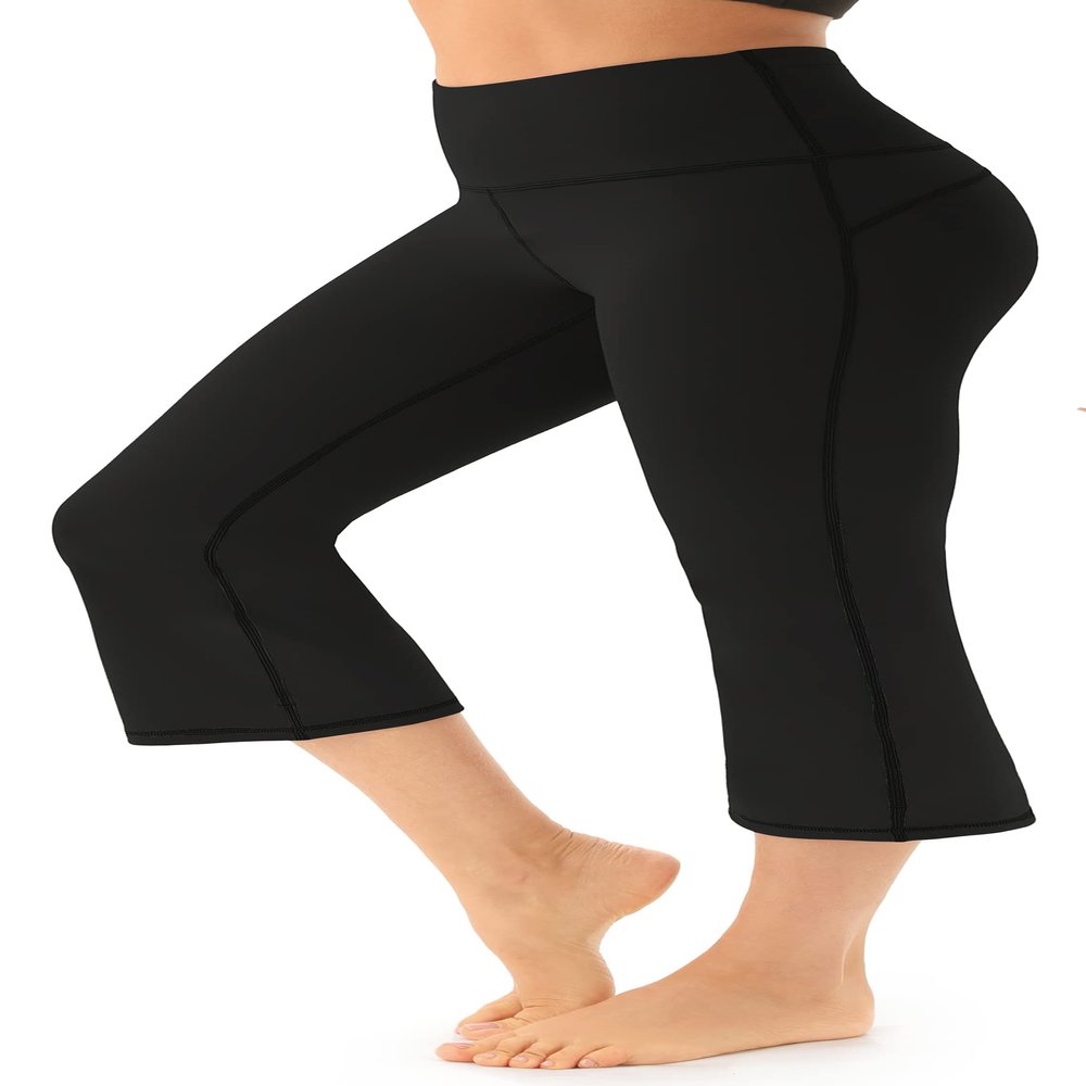 AFITNE Yoga Pants for Women Bootcut Capris with Pockets High Waisted Flare Workout Bootleg Yoga Crop Flared Long Athletic Gym Pants Black - XL
