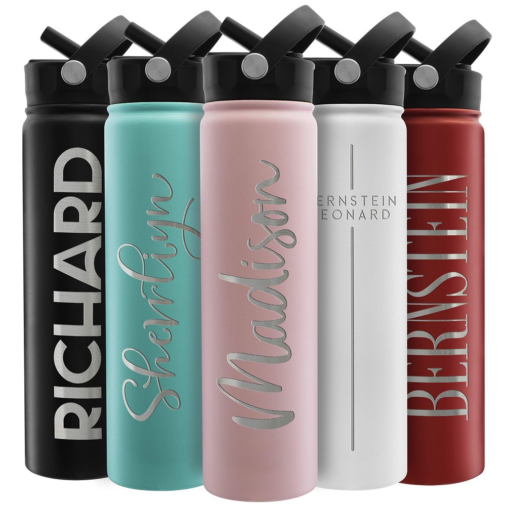 Amazing Items Personalized Water Bottle w/Straw & Lid, 24 oz - Pink | Custom Stainless Steel Sports Water Bottle w/Name and Text - Double-Wall, Vacuum Insulated - Rotating Handle