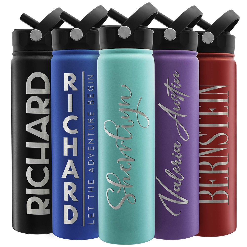 Amazing Items Personalized Water Bottle w/Straw & Lid, 24 oz - Teal | Custom Stainless Steel Sports Water Bottle w/Name and Text - Double-Wall, Vacuum Insulated - Rotating Handle