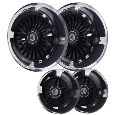 Wheelgoo 120mm 80mm Led Light Up Scooter Replacement Wheels - White Flashing- Compatible with Micro Mini, Maxi Deluxe, Globber 3-Wheeled Kid Kick Scooter, Set of 4 (Black)