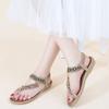 Ablanczoom Womens Sandals Flats Shoes: Comfortable Bohemian Beaded Dressy Summer Flat Casual Ankle Strap Elastic Slip on Beach Sandal view 2