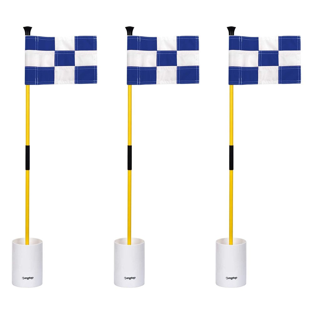 KINGTOP Golf Flagstick Mini, Putting Green Flag for Yard, 3 Feet Flagpole 2-Section Design, Golf Pin Flags Hole Cup Set, 6" Putting Cup, 3-Pack