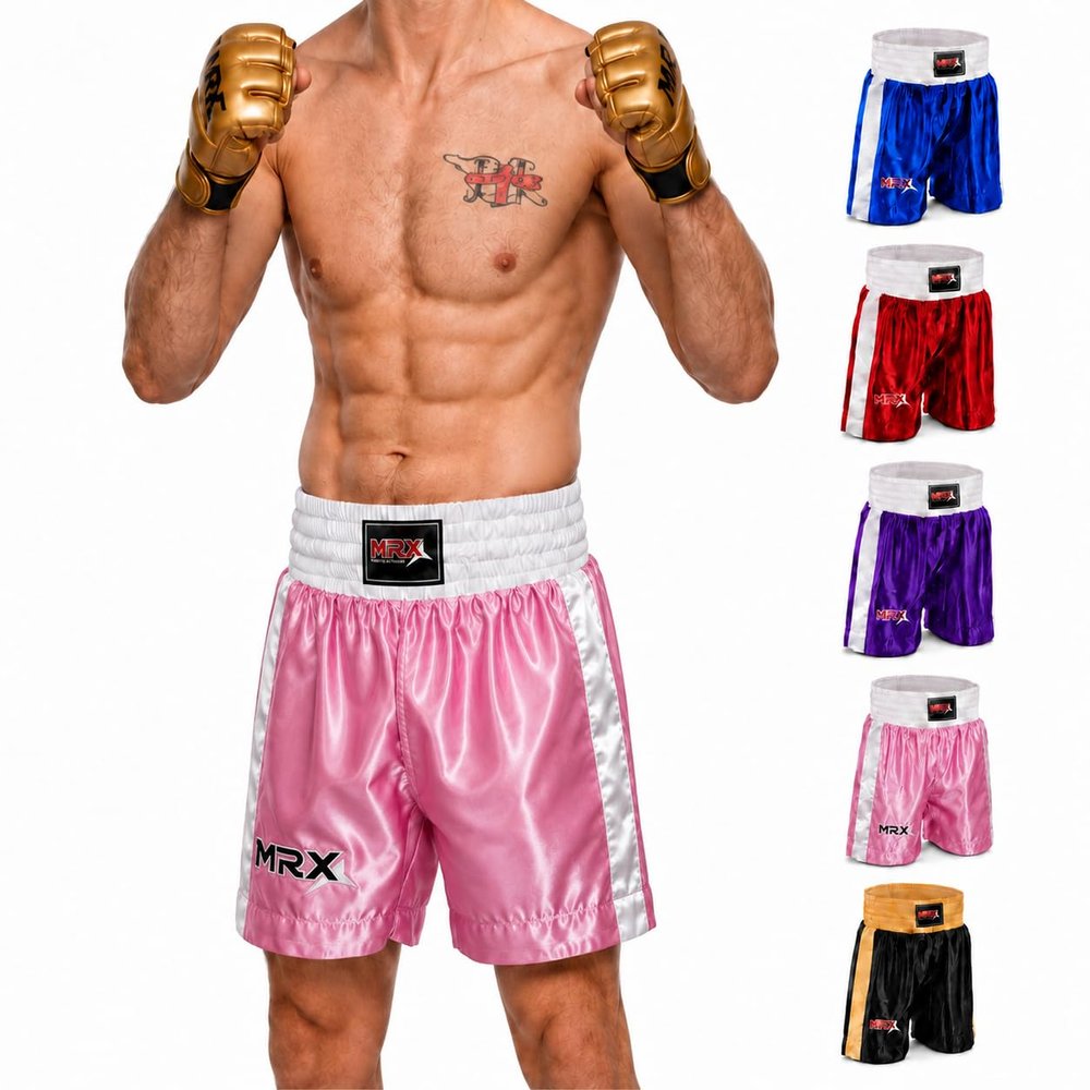 Men Boxing Shorts for Boxing Training Fitness Gym Cage Fight MMA Mauy Thai Kickboxing Trunks Clothing Pink Small