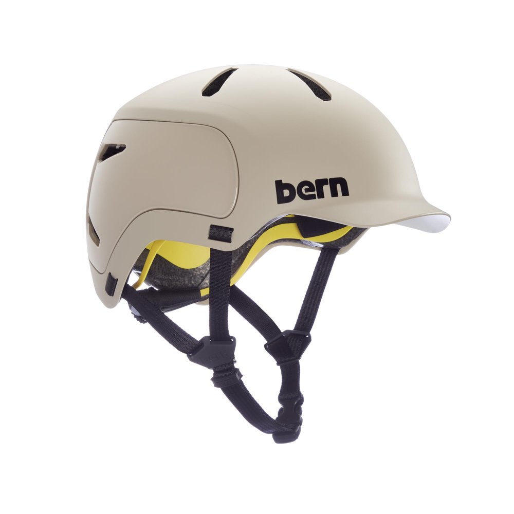Bern Watts 2.0 Adult Bicycle Helmet, Brim Style, Multisport Certified, MIPS Rotational Impact Protection, Compass Dial-Adjusted Fit, for Biking, Skating, Boarding (Matte Sand, Small)