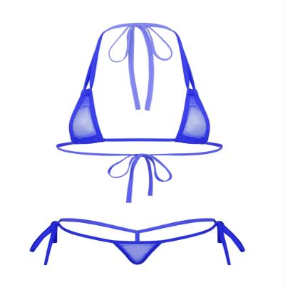 dPois Women's Micro Bra Top and Panty Bikini Sets Sheer Mesh Swimsuit Bathing Suit Royal Blue OneSize
