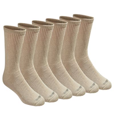 Dickies Men's Dri-Tech Essential Moisture Control Crew Socks Multipack, Essential Worker Khaki (6 Pairs), Large