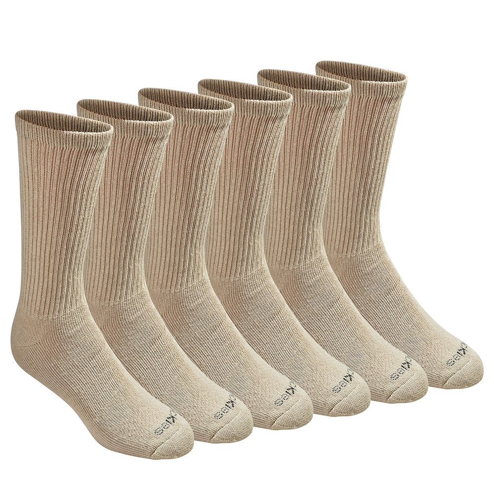 Dickies Men's Dri-Tech Essential Moisture Control Crew Socks Multipack, Essential Worker Khaki (6 Pairs), Large