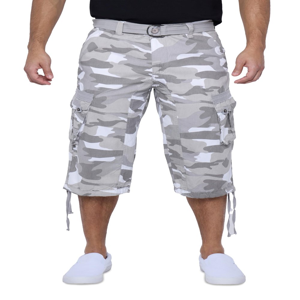 X RAY Men's Belted Long Cargo Shorts for Men, Below Knee Length Mens Cargo Shorts, 3/4 Pants (Big and Tall Shorts for Men) White CAMO 50