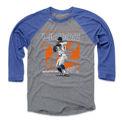 500 LEVEL Francisco Lindor 3/4 Sleeve T-Shirt (Baseball Tee, XXX-Large, Royal/Heather Gray) - Francisco Lindor Number WHT