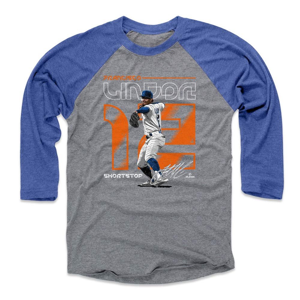 500 LEVEL Francisco Lindor 3/4 Sleeve T-Shirt (Baseball Tee, XXX-Large, Royal/Heather Gray) - Francisco Lindor Number WHT