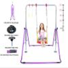 Kids Home Gymnastics Bar Jungle Gym 3 in 1 Set Deluxe Swing Seat, Trapeze Rings, Horizontal Kip Bar Height Adjustable Monkey Bar, Expandable Junior Training Gymnastic Balance Bar, Swing Set (Purple) view 2