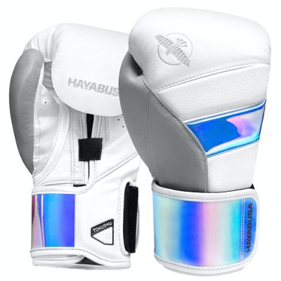 Hayabusa T3 Boxing Gloves for Men and Women Wrist and Knuckle Protection, Dual-X Hook and Loop Closure, Splinted Wrist Support, 5 Layer Foam Knuckle Padding - White/Iridescent, 12 oz