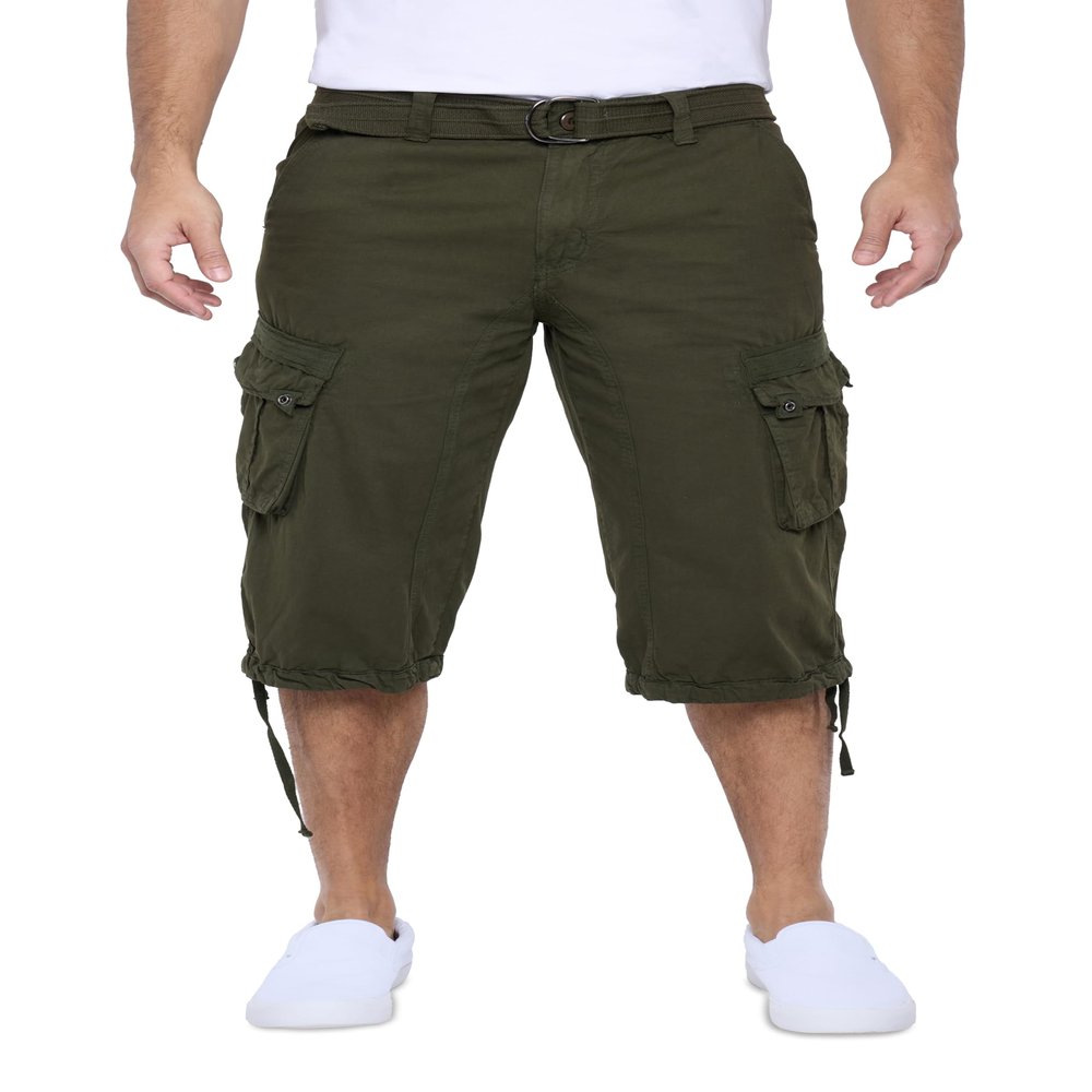 X RAY Men's Belted Long Cargo Shorts for Men, Below Knee Length Mens Cargo Shorts, 3/4 Pants (Big and Tall Shorts for Men) Olive 52