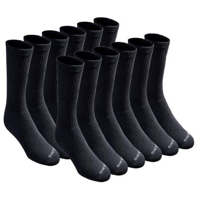 Dickies Men's Dri-Tech Essential Moisture Control Crew Socks Multipack, Solid Black (12 Pairs), Large