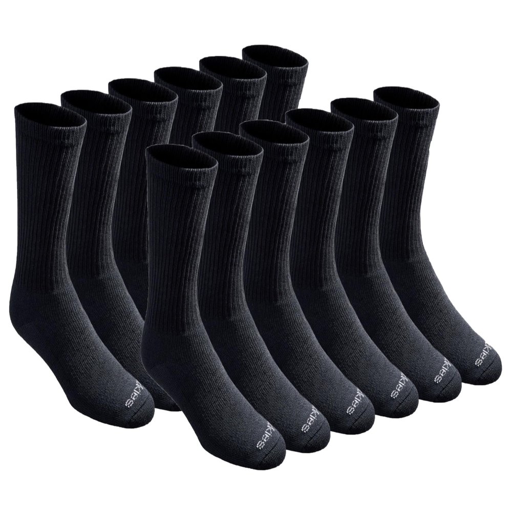 Dickies Men's Dri-Tech Essential Moisture Control Crew Socks Multipack, Solid Black (12 Pairs), Large