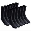 Dickies Men's Dri-Tech Essential Moisture Control Crew Socks Multipack, Solid Black (12 Pairs), Large view 1
