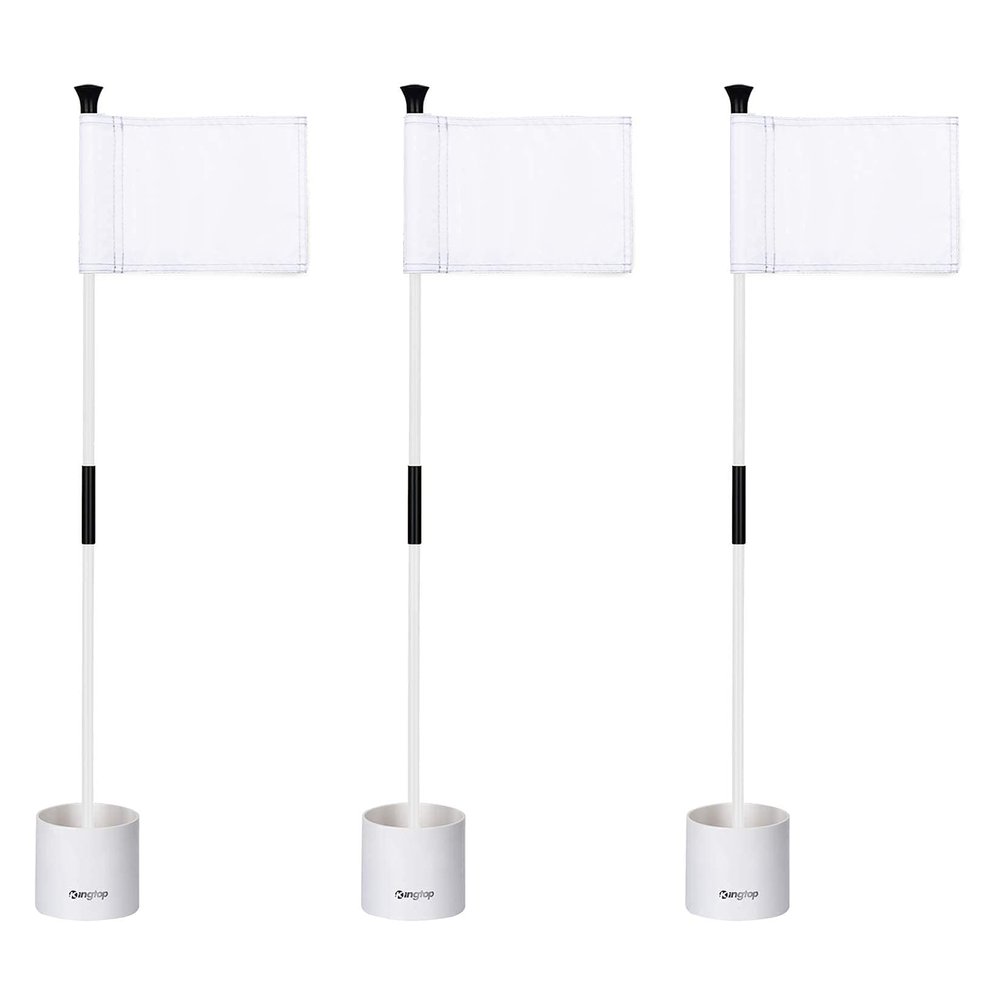 KINGTOP Golf Flagstick Mini, Putting Green Flag for Yard, 3 Feet Flagpole 2-Section Design, Golf Pin Flags Hole Cup Set, 4" Putting Cup, 3-Pack