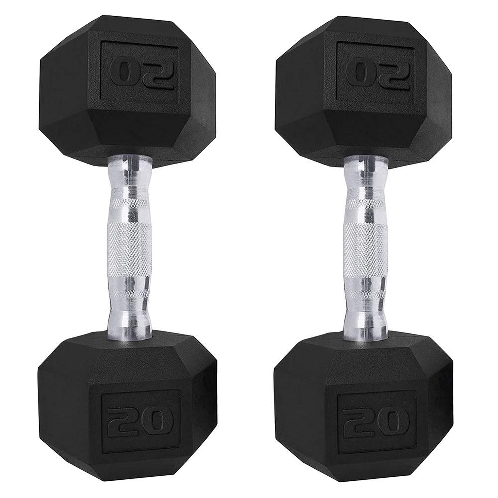 Saorzon Dumbbells Set of 2 Exercise Fitness Dumbbell for Home Gym Free Weights Hand Hex Dumb Bells Black 20LB
